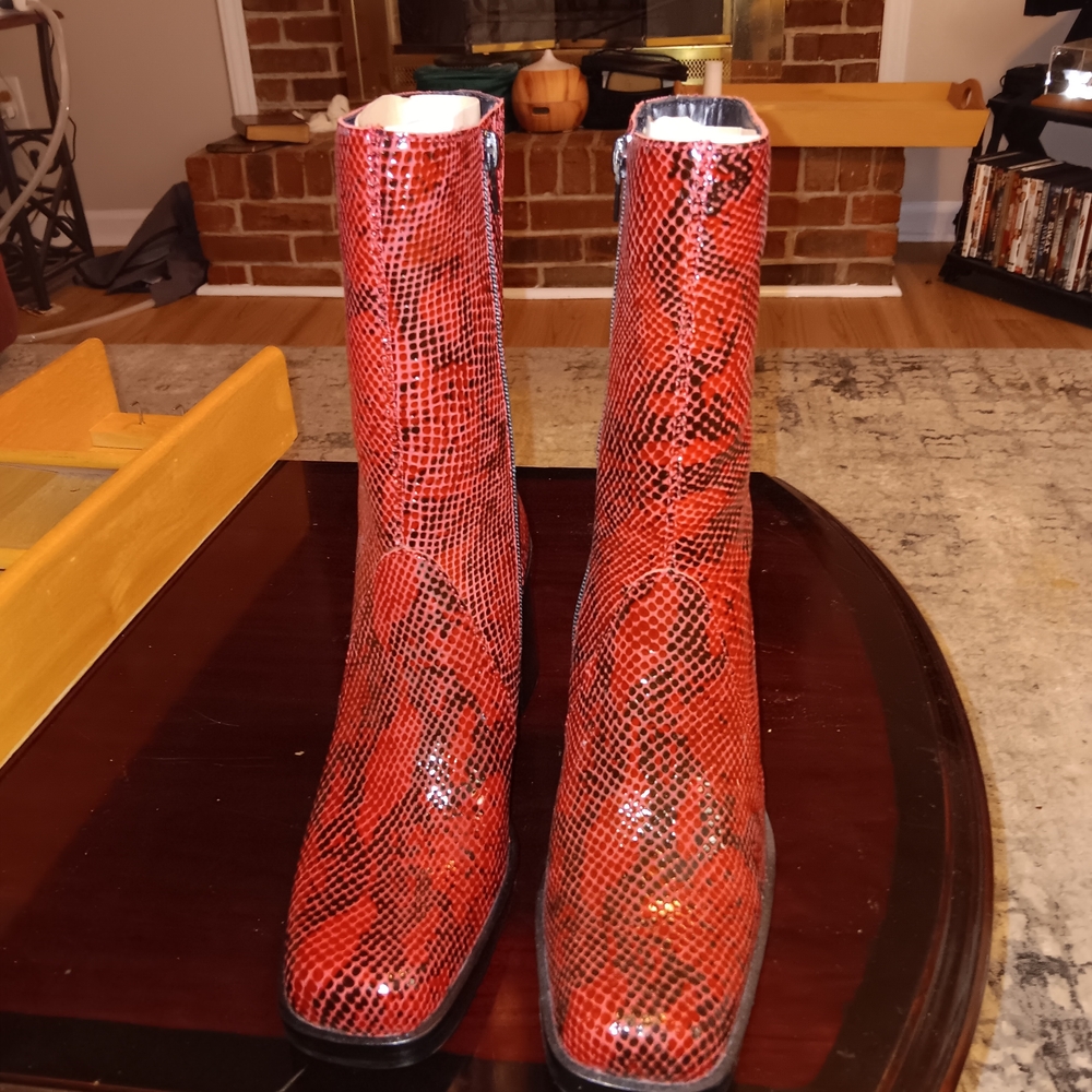 MIA Red Snakeskin Heeled Boots